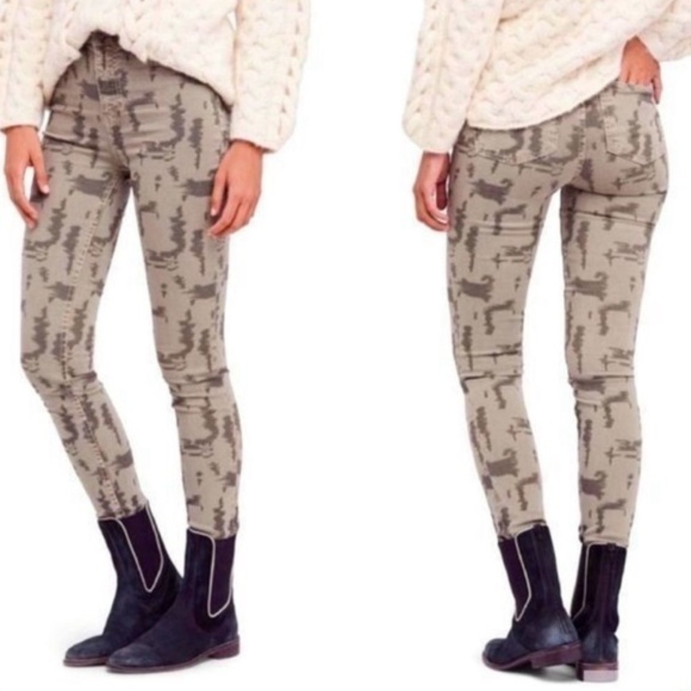 Free People Olive Green Long and Lean High Waist Skinny Jeans size 27